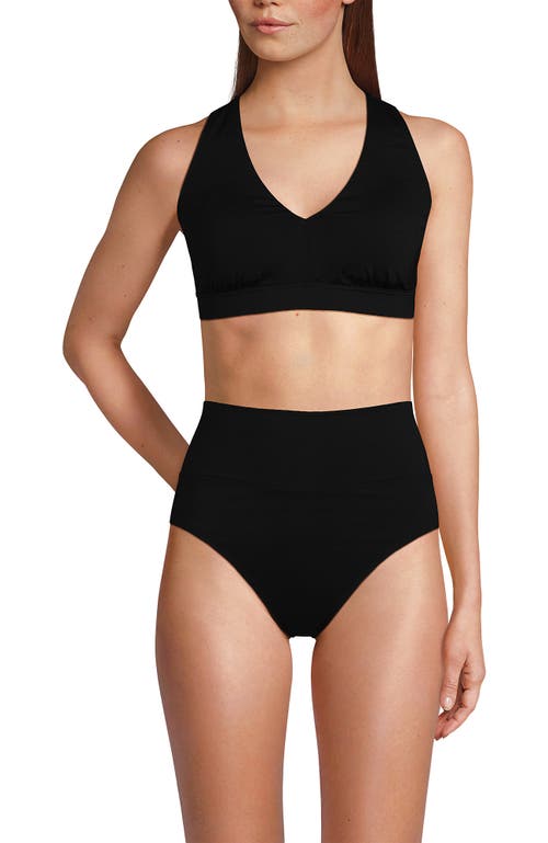 Shop Lands' End Chlorine Resistant V-neck Midkini Swimsuit Top And High Leg High Waisted Bottoms 2 Piece In Black