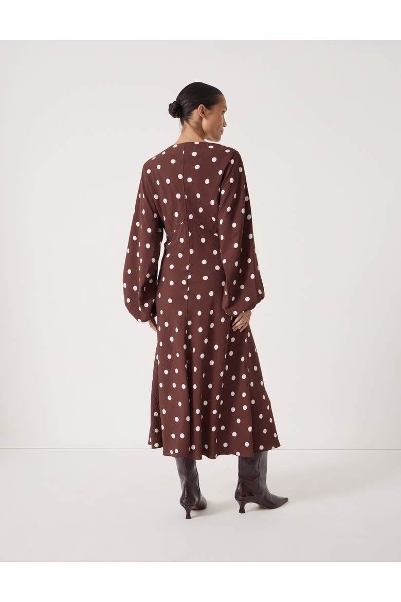 Grace V-Neck Long Sleeve Dress, Alternate, color, Polka Dot Brown
