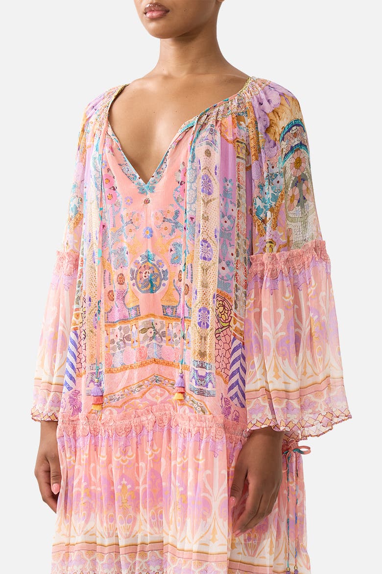 Short Dropped Waist Dress With Bell Sleeve, Alternate, color, Howdy Gaudi