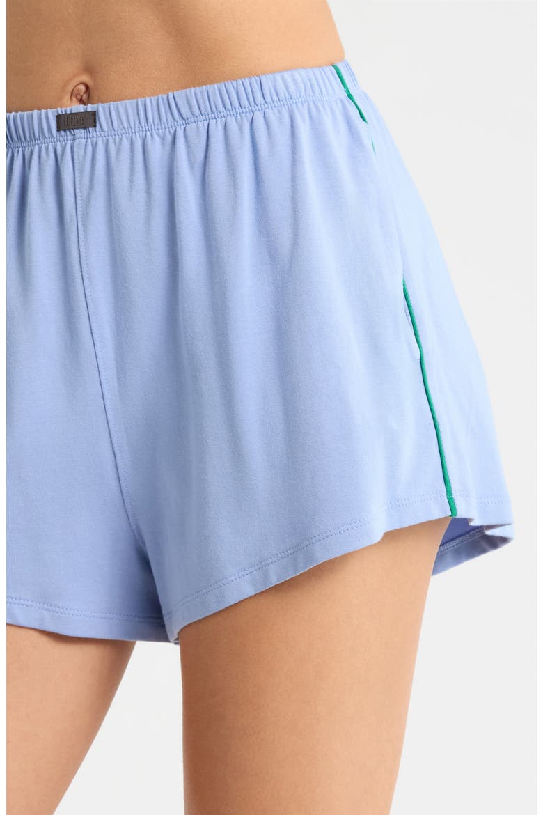 Slumberknit™ Shawl Collar Short Pajamas, Alternate, color, BLUEBELL BLOOM/ SPRING CLOVER