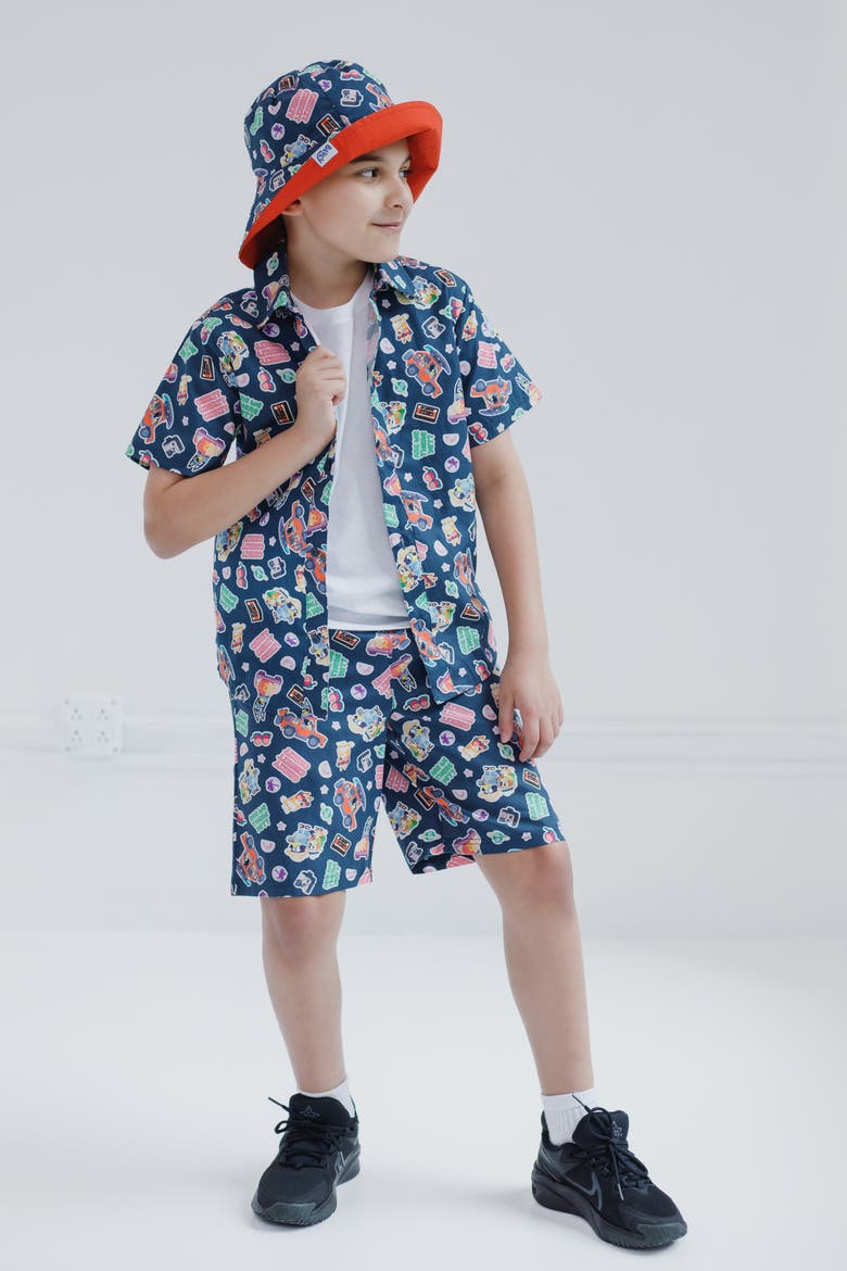 Button-Down Shirt and Shorts Set with Hat, Alternate, color, Navy Bluey Bingo