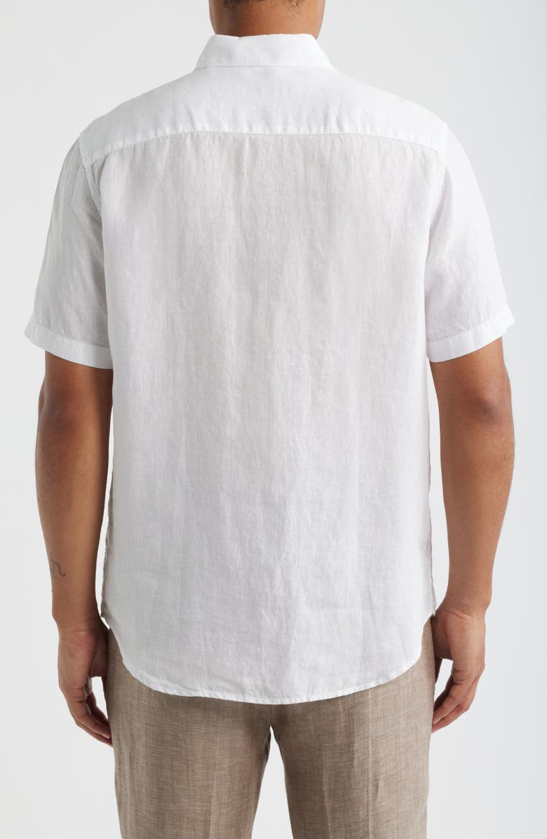 Bugatchi Orson Shaped Fit Short Sleeve Linen Button-Up Shirt, Alternate, color, White