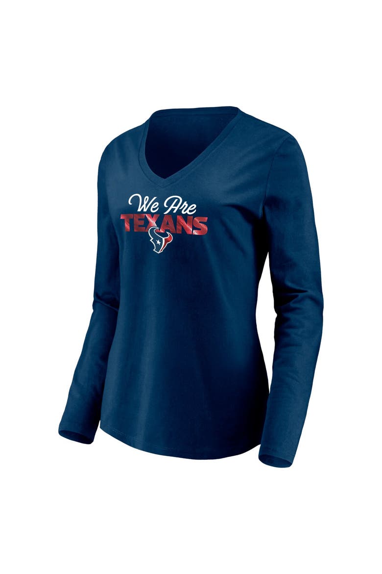 Women's Fanatics Branded Navy Houston Texans Highly Valued Long Sleeve V-Neck T-Shirt, Alternate, color, Navy