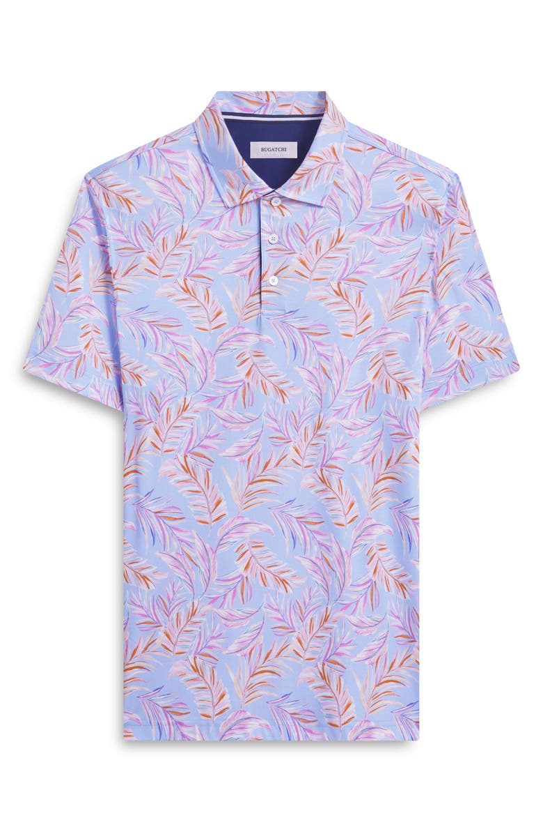 Bugatchi Hendrix Digital Leaf Print Pima Cotton Polo, Alternate, color, Sky