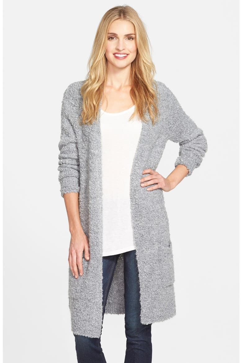 Long Bouclé Open Cardigan, Main, color, HEATHER GREY BOUCLE