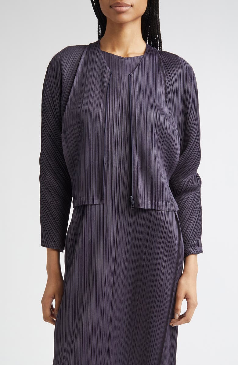 Pleats Please Issey Miyake Lantern Pleated Cardigan, Main, color,