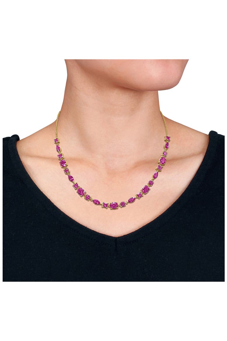 Lab Created Pink Sapphire Necklace, Alternate, color, PINK