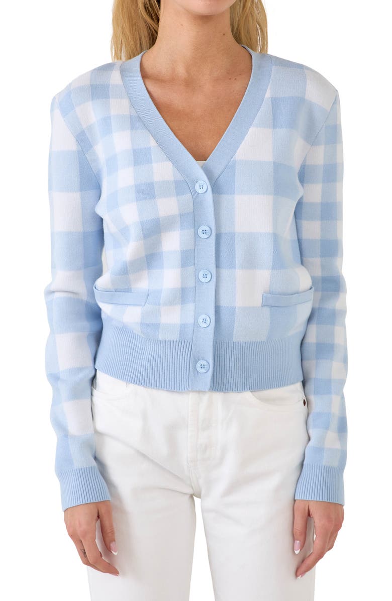 English Factory Gingham Knit Cardigan, Main, color,