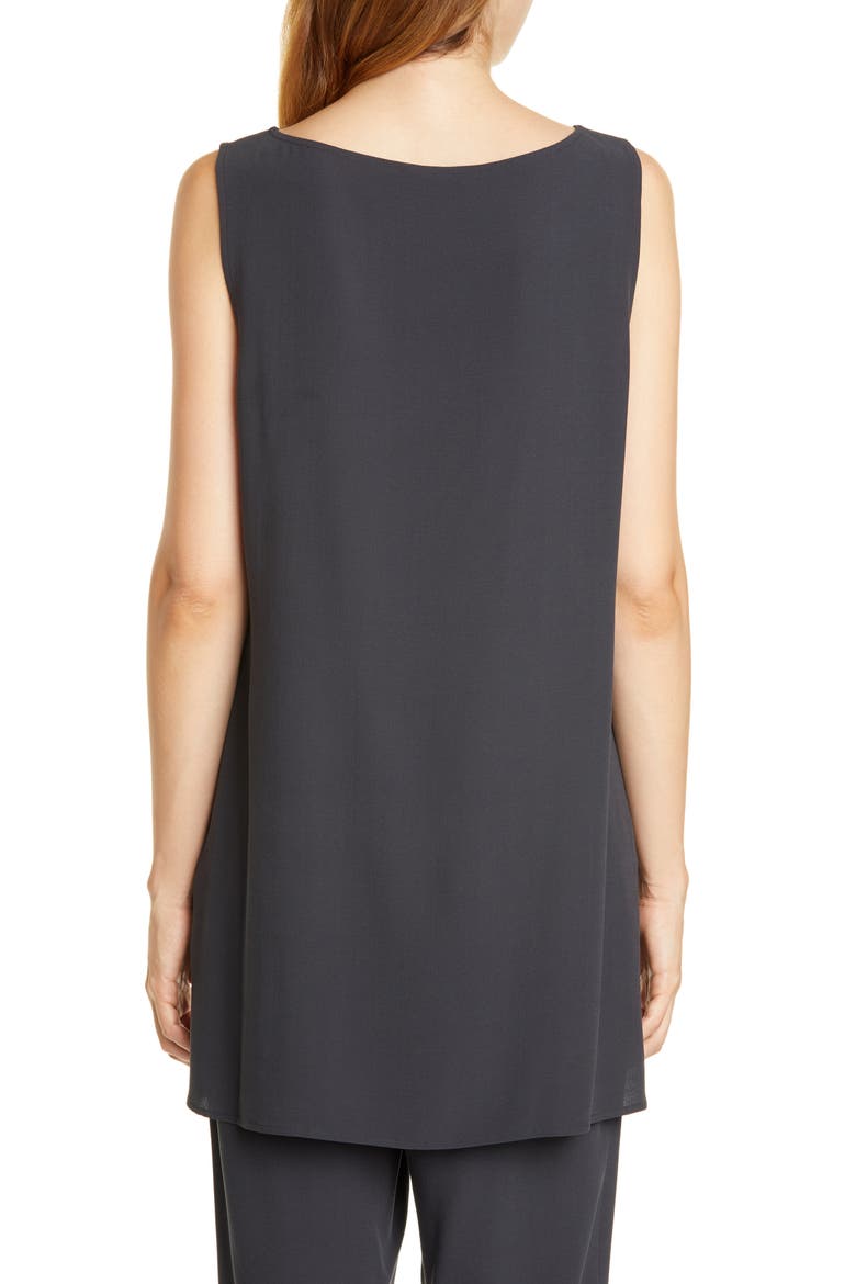 Silk Crepe Bateau Neck Shell, Alternate, color, CHARCOAL