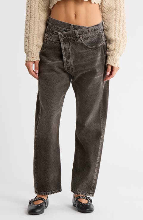 Crossover Straight Leg Jeans (Mud Grey)