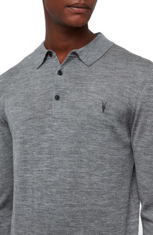 Allsaints Mode Long Sleeve Merino Wool Polo In Grey Marl