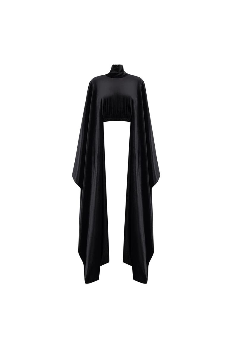 Velvet Agbada Sleeves Crop Top, Main, color, Black