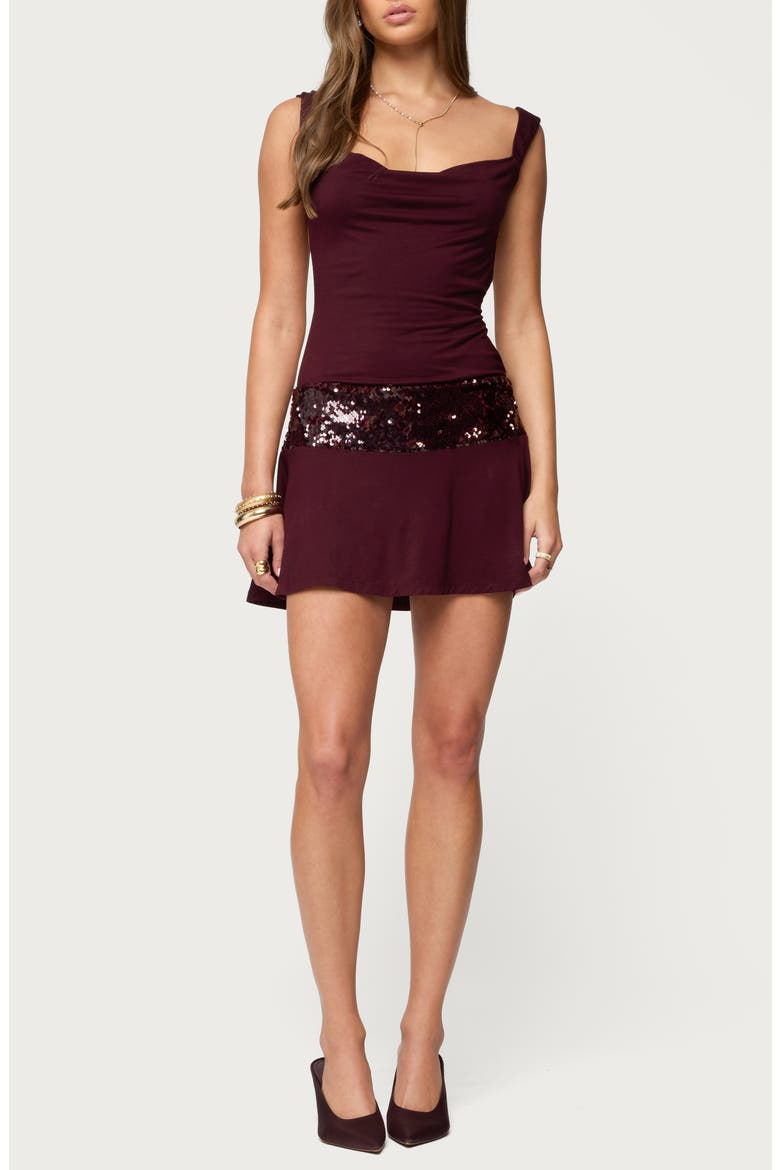 Sequin Trim Backless Minidress, Main, color, BURGUNDY
