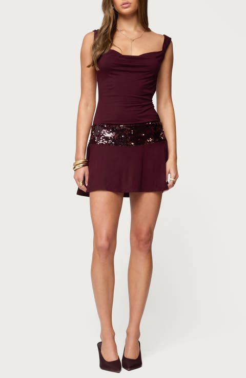 Sequin Trim Backless Minidress