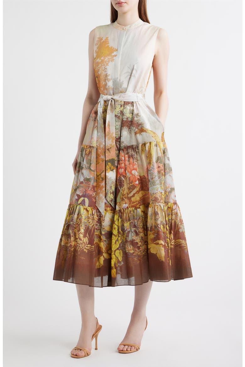 Jill Placed Print Sleeveless Cotton Shirtdress, Main, color, CORAL MULTI