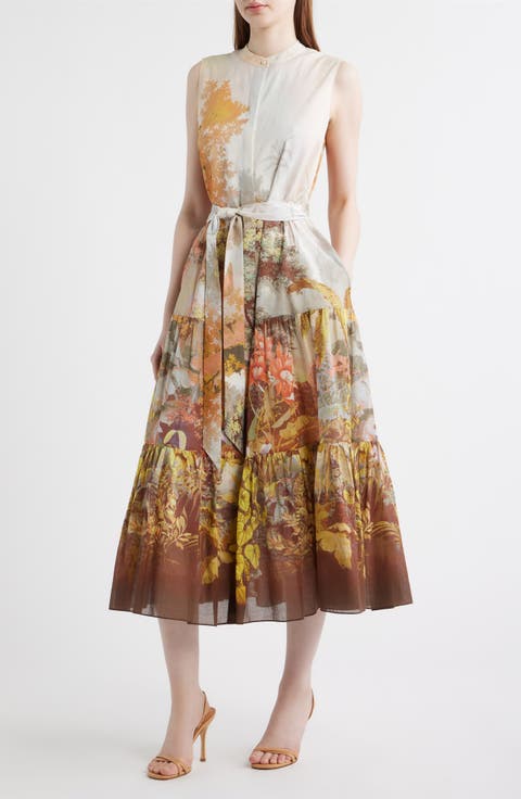 Jill Placed Print Sleeveless Cotton Shirtdress