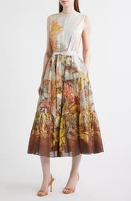 KOBI HALPERIN Jill Placed Print Sleeveless Cotton Shirtdress