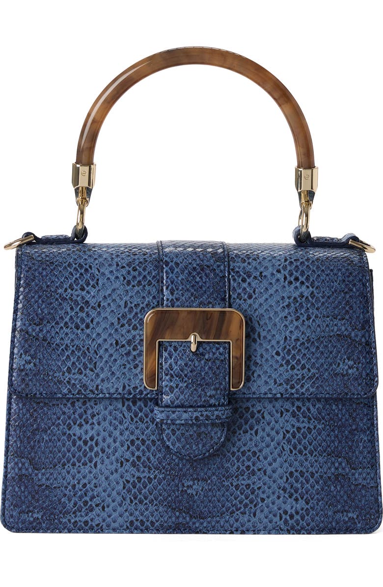Brahmin Small Hallie Snakeskin Embossed Leather Top Handle Bag, Main, color, Navy