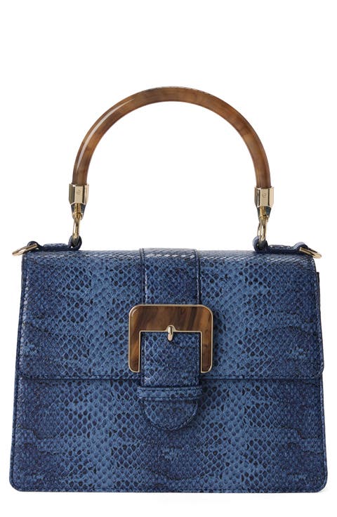 Small Hallie Snakeskin Embossed Leather Top Handle Bag