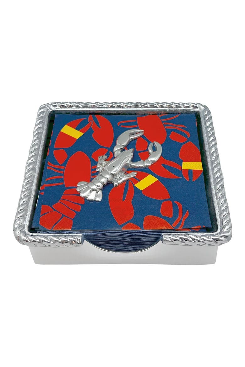 Lobster Rope Napkin Box Set, Main, color, SILVER