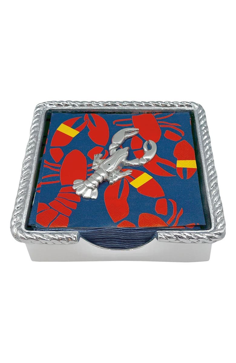 Mariposa Lobster Rope Napkin Box Set, Main, color, Silver