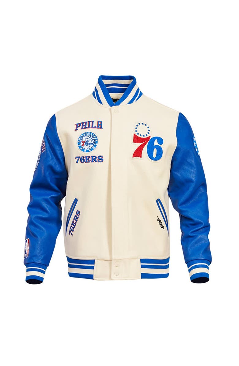 PRO STANDARD Men's Pro Standard Cream Philadelphia 76ers Retro Classic Varsity Full-Zip Jacket, Alternate, color, 