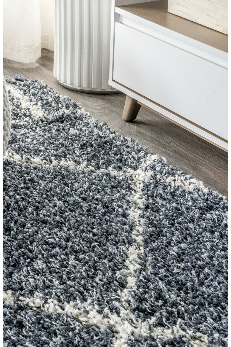 Mercer Shag Plush Tassel Moroccan Geometric Area Rug, Alternate, color, Blue/Cream