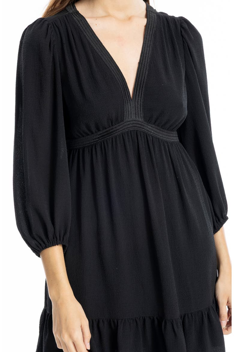 V-Neck Three-Quarter Sleeve Minidress, Alternate, color, BLACK
