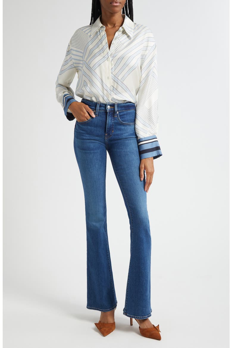 Delila Stripe Silk Blend Shirt, Main, color, DOVE BLUE LAKE MULTI