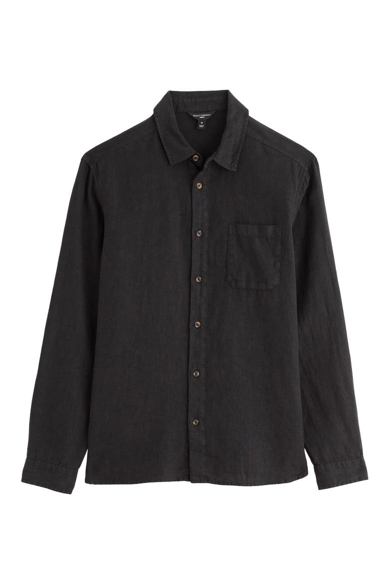Curator Linen Button-Up Shirt, Alternate, color, ONYX