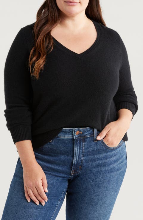 V-Neck Cashmere Sweater (Plus)