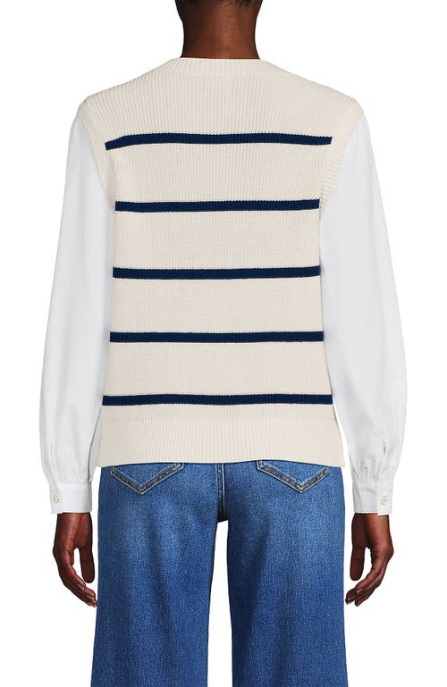 LANDS' END LANDS' END DRIFTER SHAKER BUTTON SHOULDER SWEATER VEST WITH POPLIN SLEEVES
