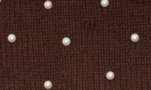 Nanette Lepore 3-piece Faux Pearl Scarf, Beanie & Gloves Set In Brown