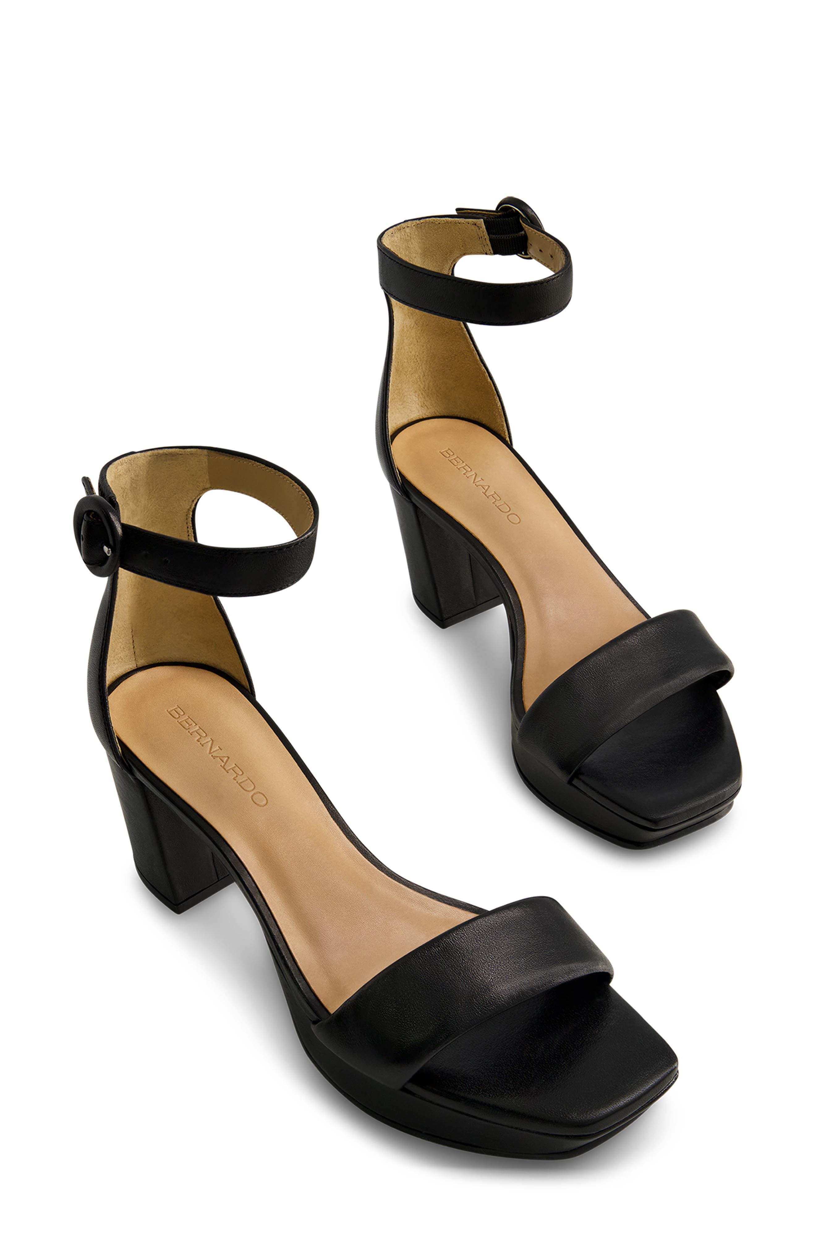 Bernardo Footwear Carla Square Toed Ankle Strap Sandal, Alternate, color, Black Antique Calf