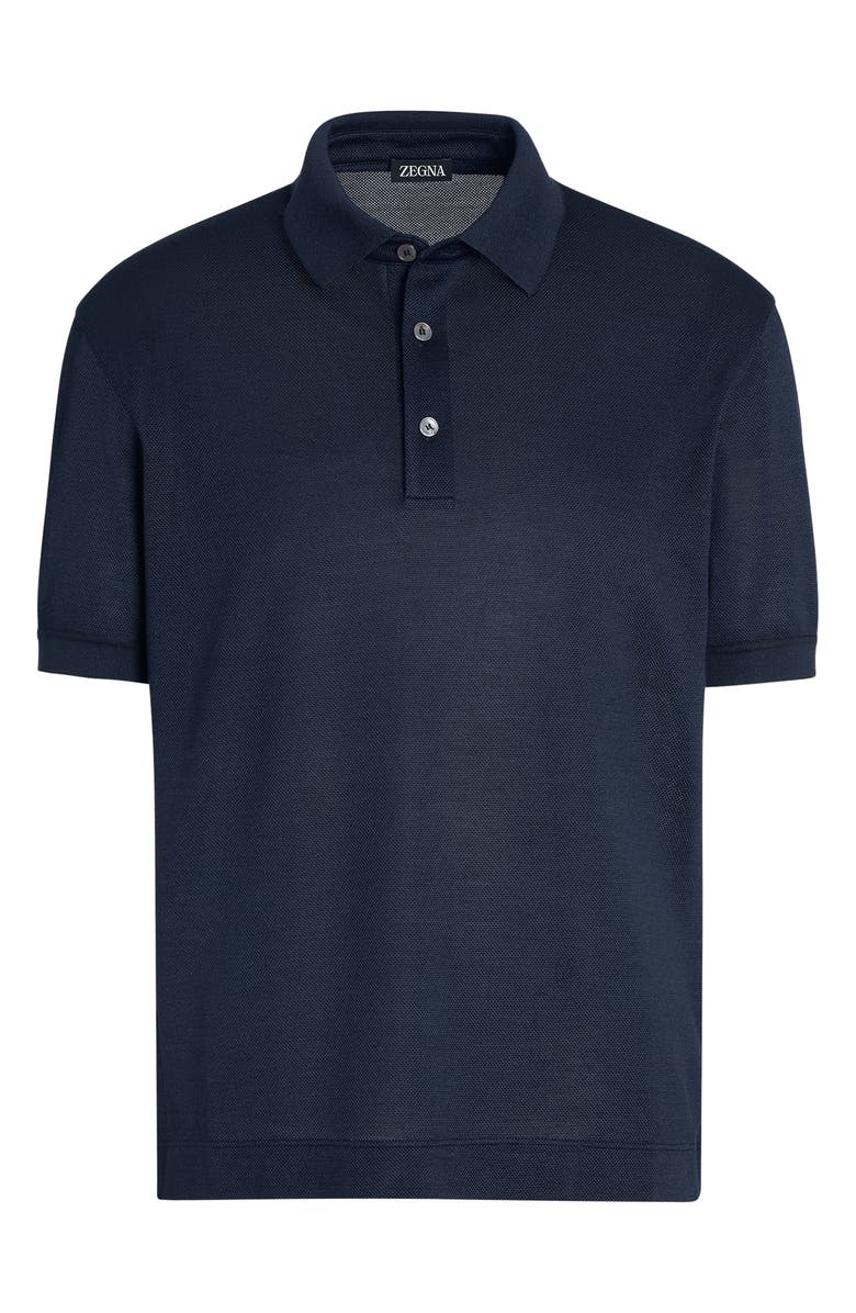 ZEGNA Honeycomb Short Sleeve Silk Polo, Alternate, color, Blue