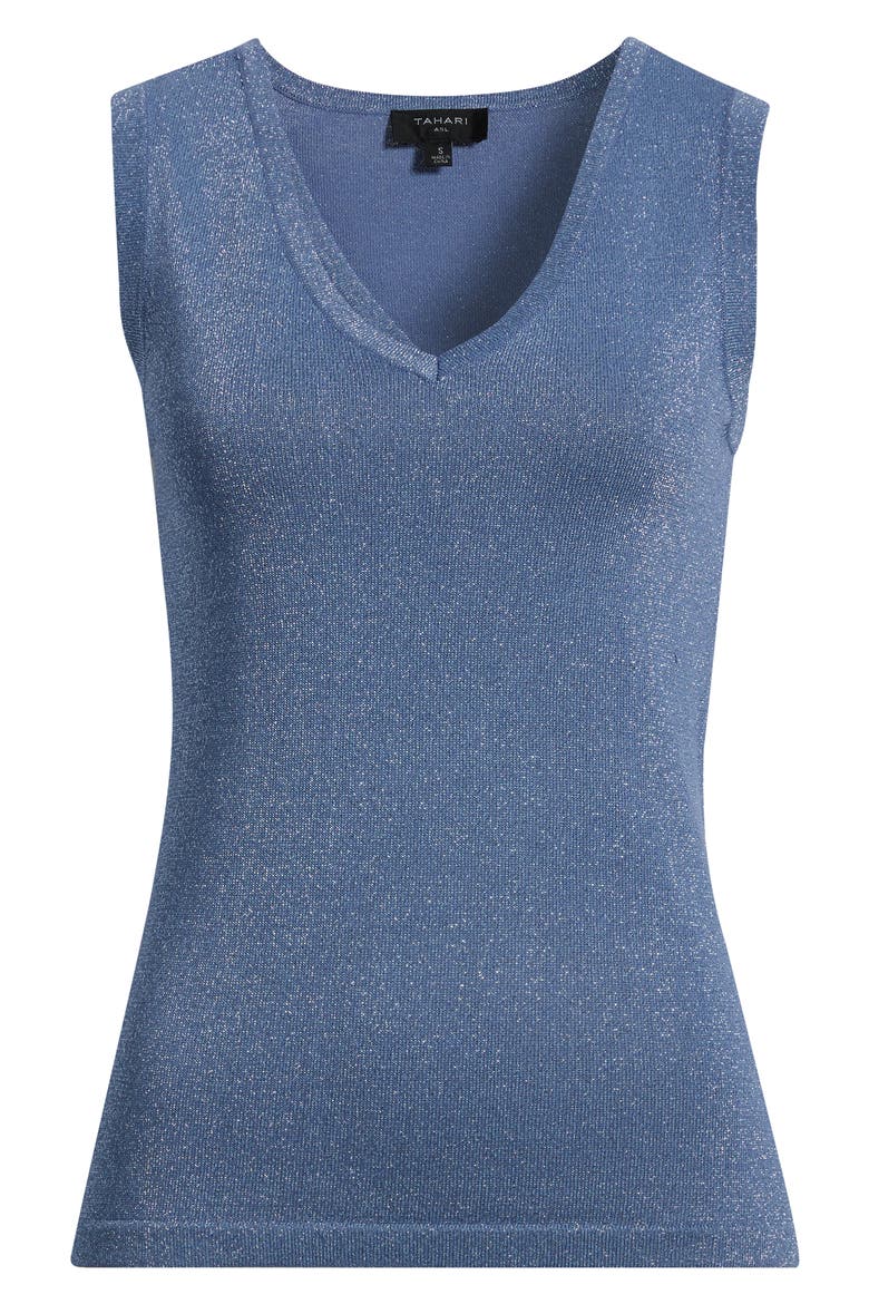 Metallic V-Neck Sweater Tank, Alternate, color, BLUE FROST