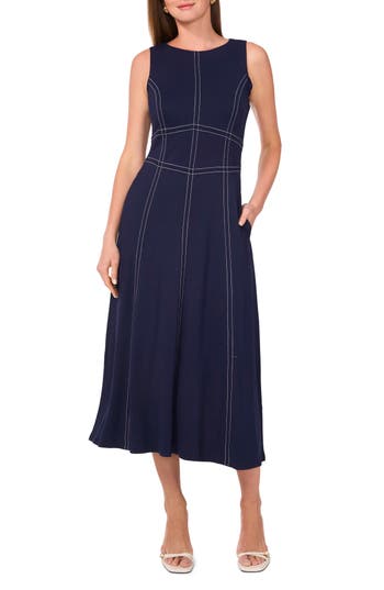 Halogen ® Contrast Topstitch Sleeveless Midi Dress In Blue