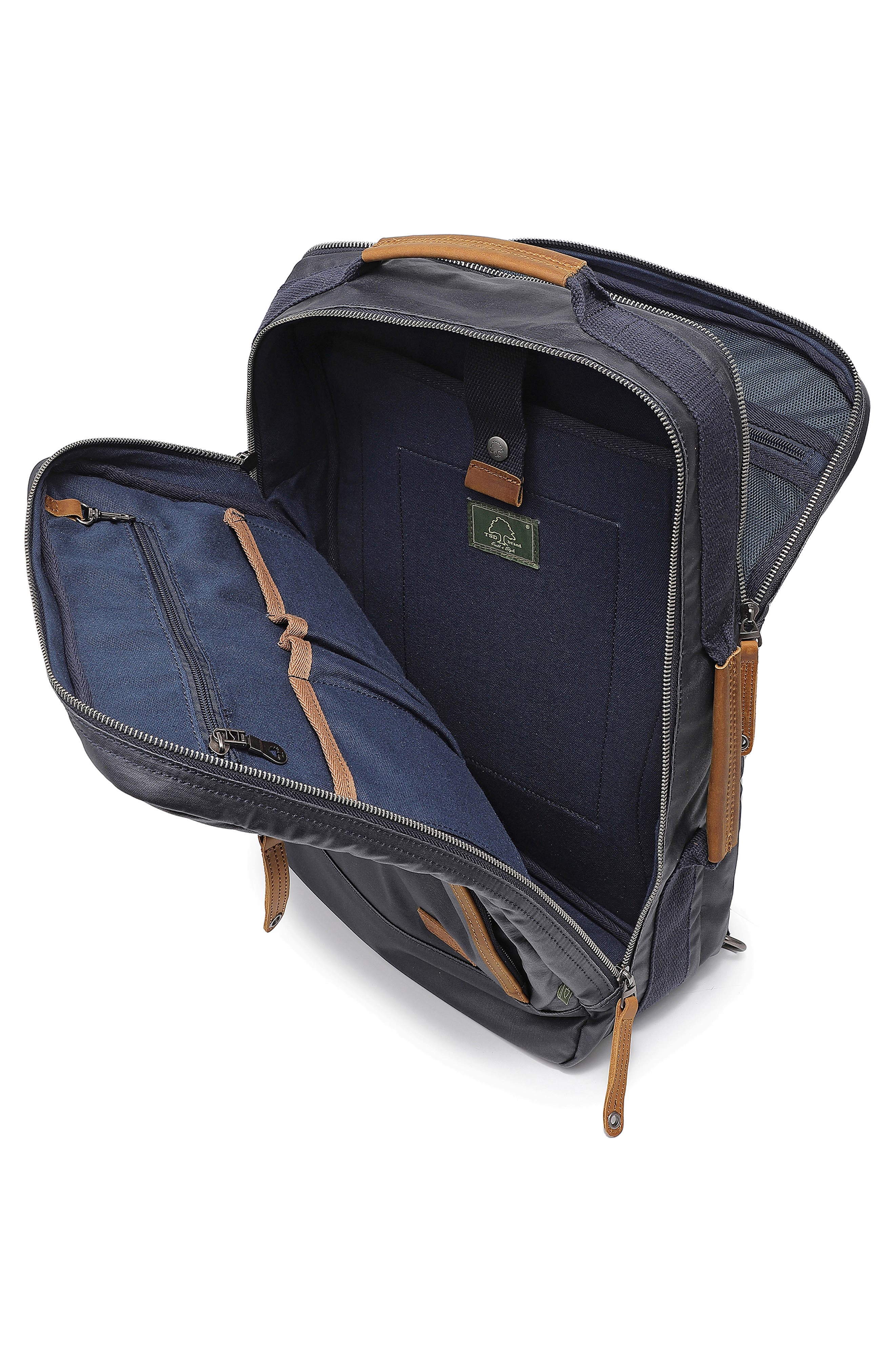 Madrone Coated Cotton & Leather Backpack, Alternate, color, NAVY