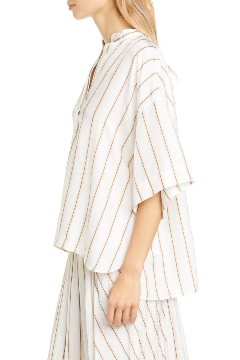 Stripe Silk Popover Top, Alternate, color, OPTIC WHITE