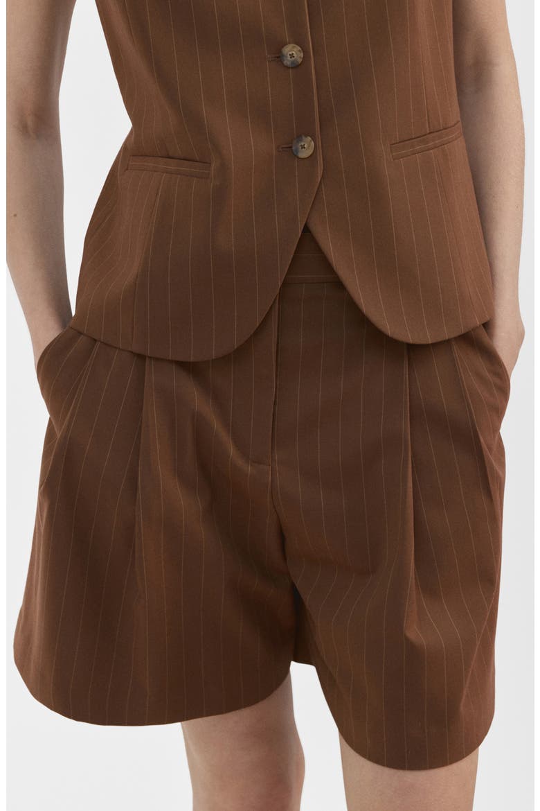 Pleated Pinstripe Straight Fit Bermuda Shorts, Main, color, CARAMEL