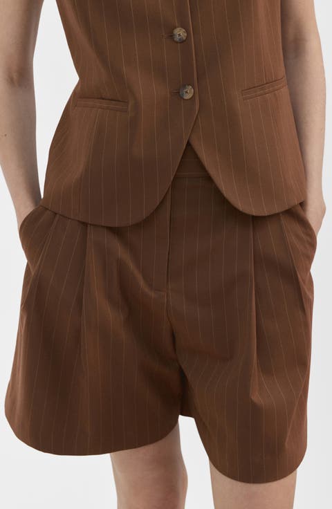 Pleated Pinstripe Straight Fit Bermuda Shorts