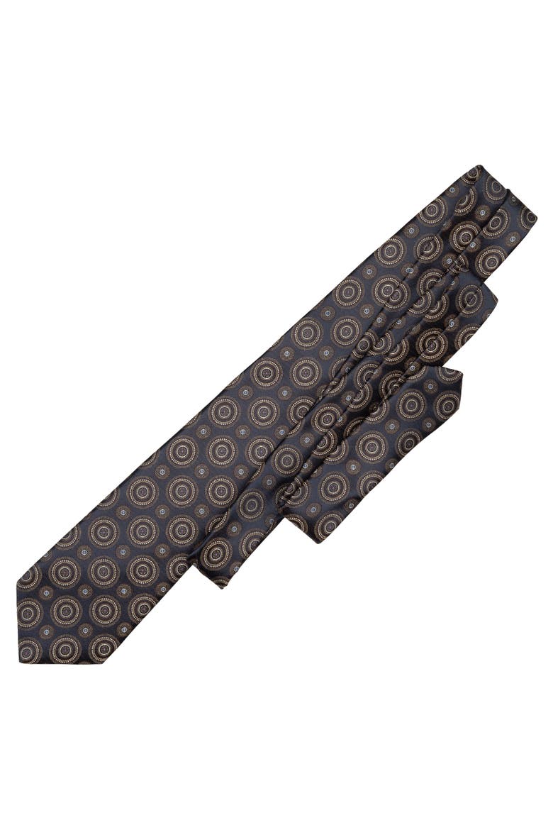 Cefalù - Silk Jacquard Tie for Men, Alternate, color, Navy and Brown