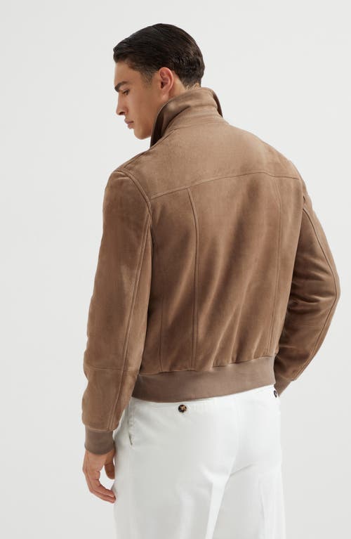 Brunello Cucinelli Suede Jacket With Striped Cupro Lining In Yuta