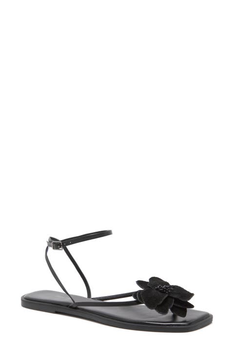 Mismatched Magnolia Appliqué Ankle Strap Sandal (Women)