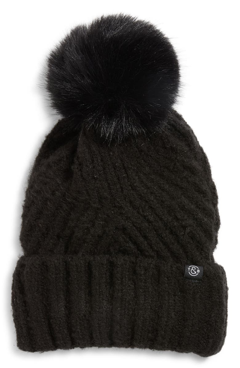 Treasure & Bond Faux Fur Pom Beanie, Main, color,
