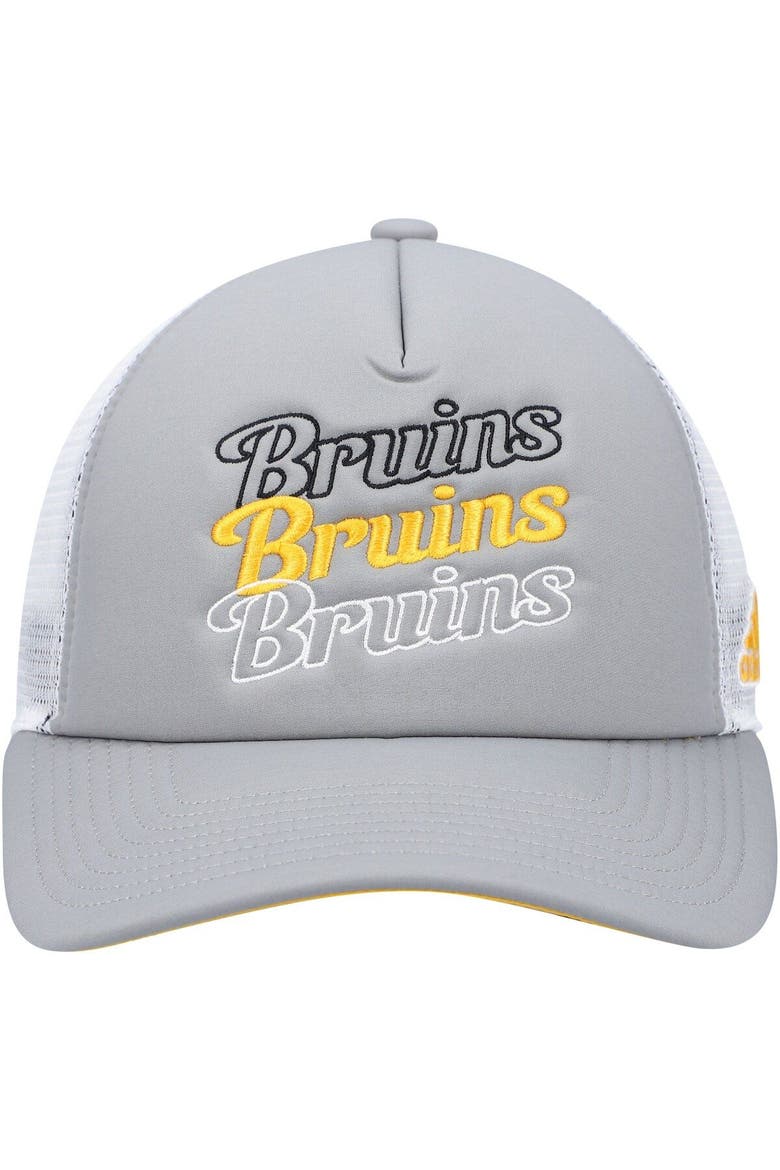 Women's adidas Gray/White Boston Bruins Foam Trucker Snapback Hat, Alternate, color, Gray