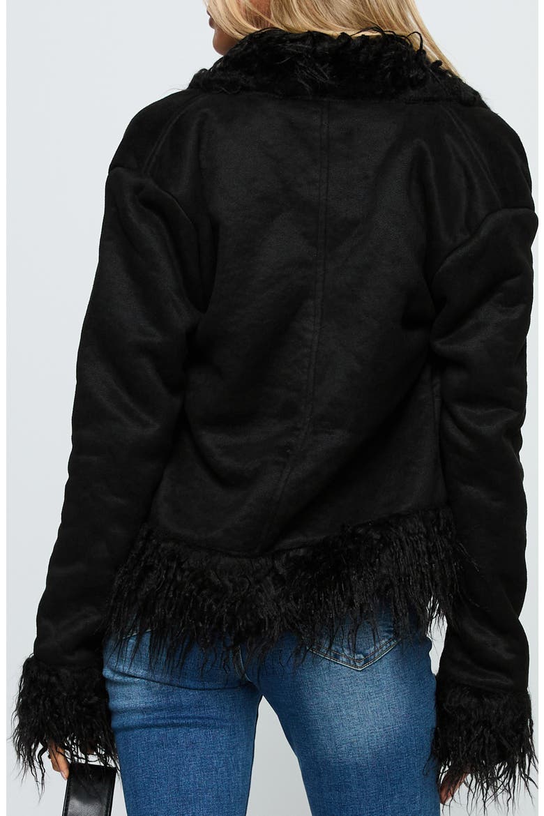 Lowden Faux Fur Trim Faux Suede Jacket, Alternate, color, BLACK