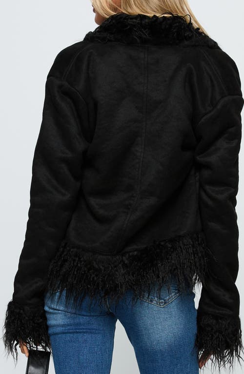 Princess Polly Lowden Faux Fur Trim Faux Suede Jacket In Black