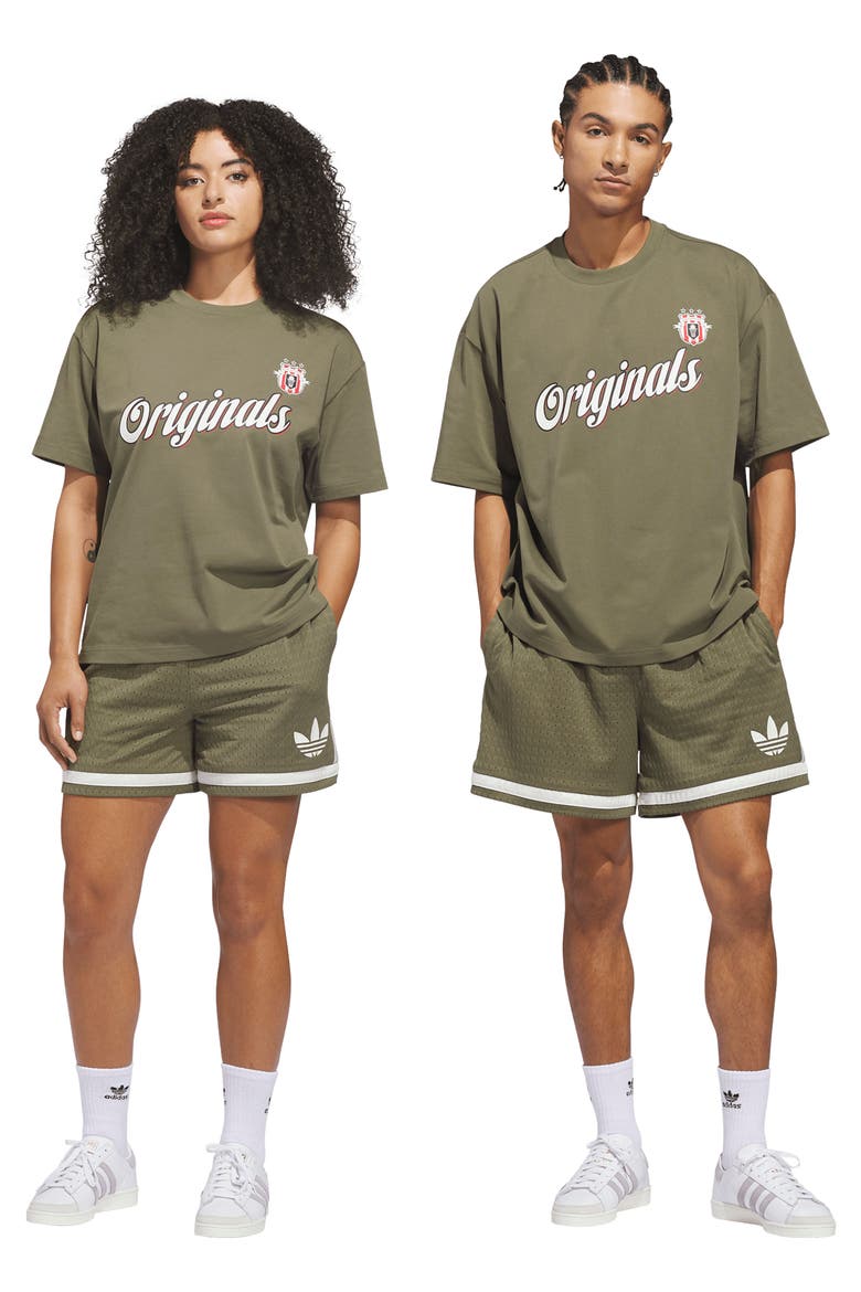 Originals Mesh Basketball Shorts, Alternate, color, OLIVE STRATA/ IVORY/