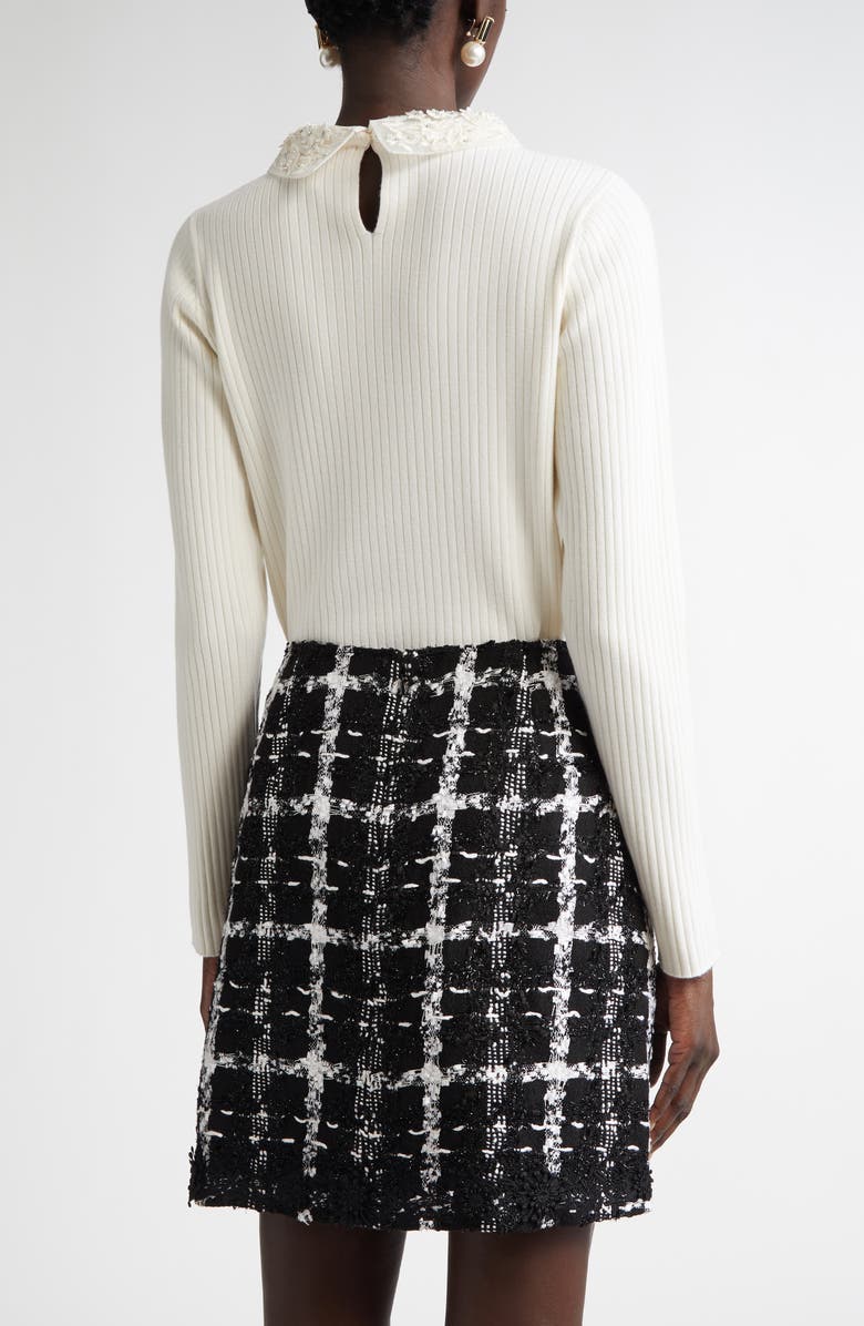 Carolina Herrera Removable Embellished Collar Wool Rib Sweater, Alternate, color, 